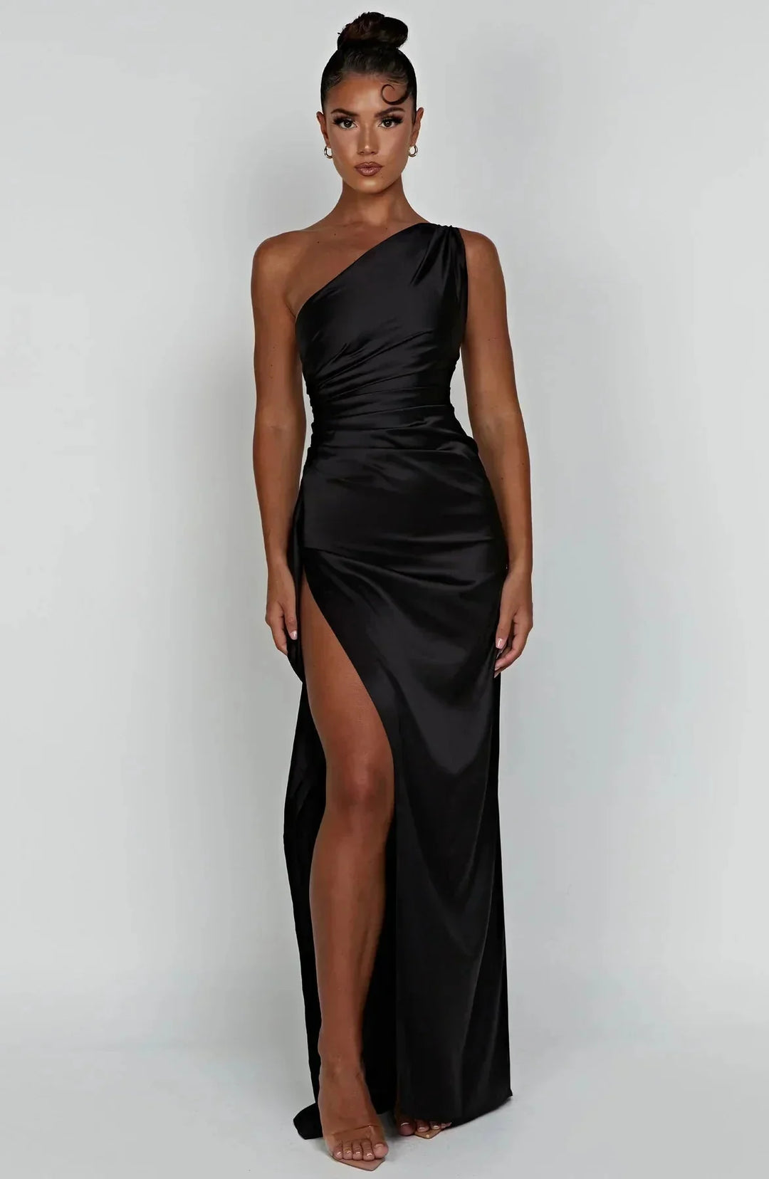 Damen Ein-Schulter-Abendkleid Maxikleid hohem Schlitz Drapiert - Image 20