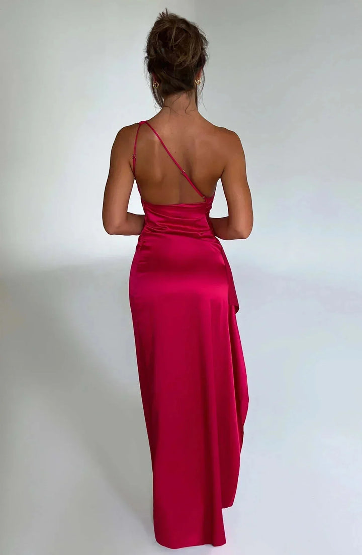 Damen Ein-Schulter-Abendkleid Maxikleid hohem Schlitz Drapiert - Image 4