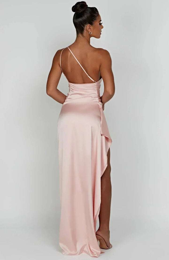 Damen Ein-Schulter-Abendkleid Maxikleid hohem Schlitz Drapiert - Image 8