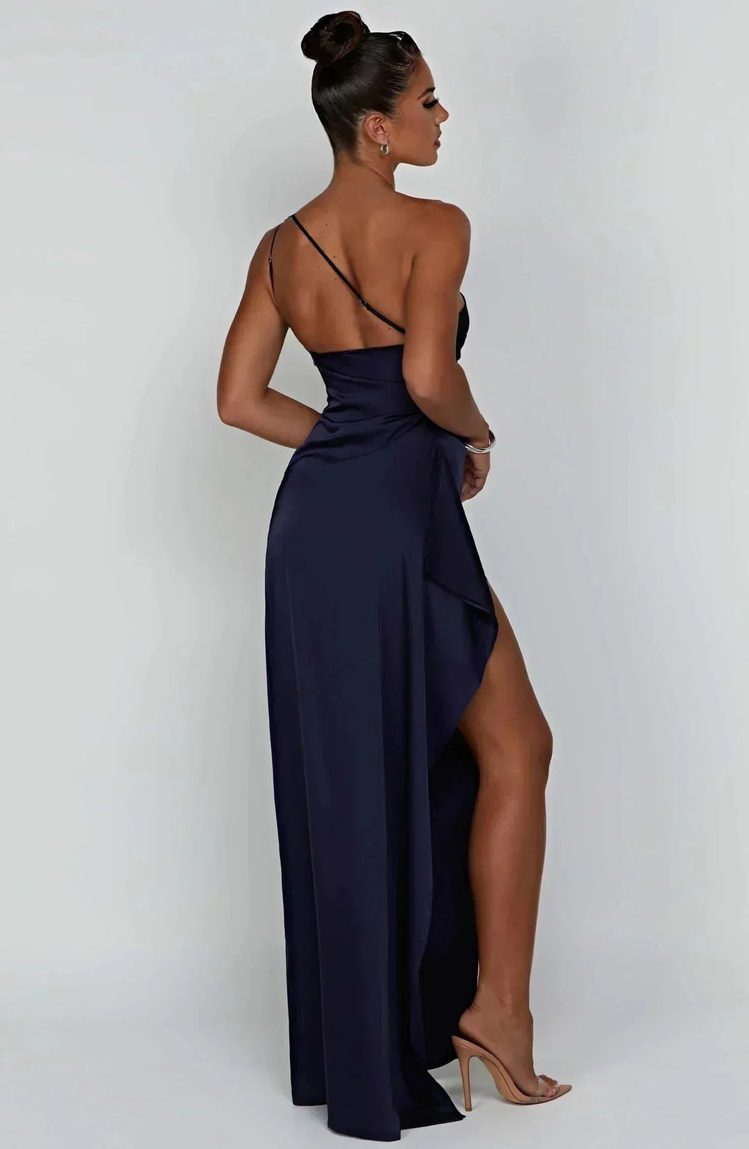 Damen Ein-Schulter-Abendkleid Maxikleid hohem Schlitz Drapiert - Image 10