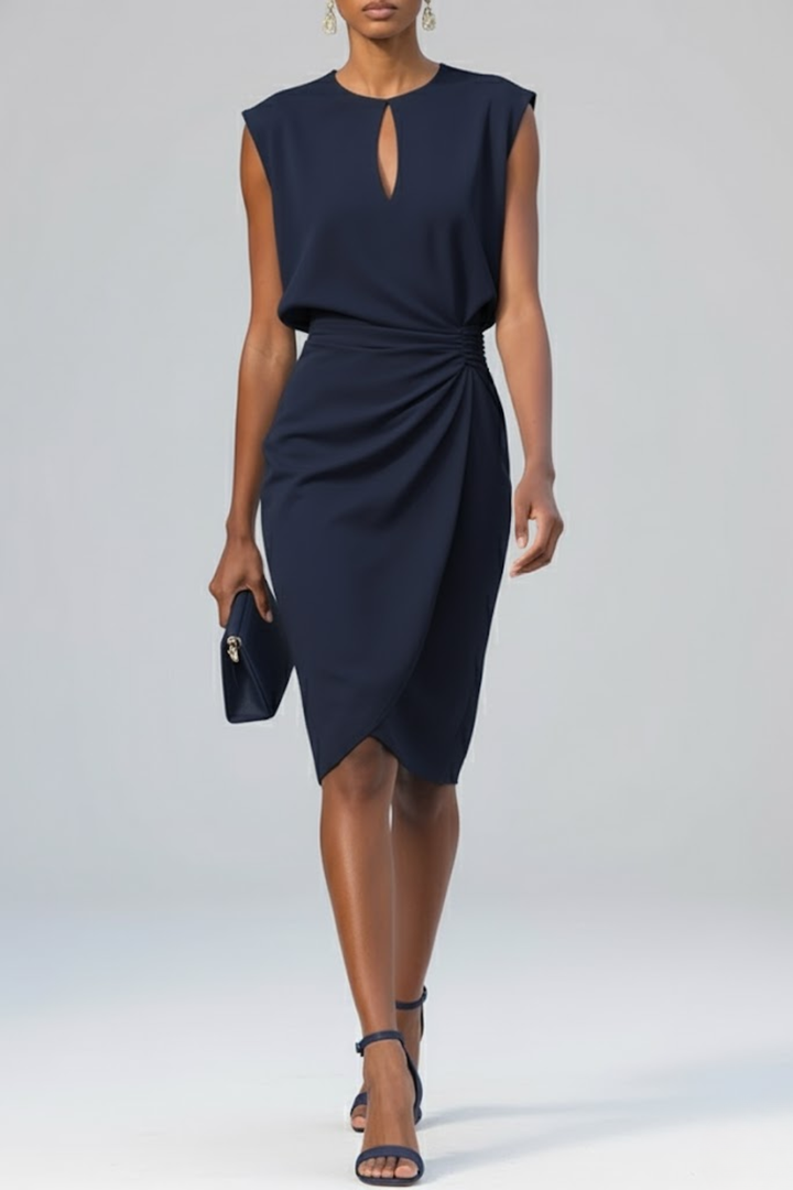 Katharina | Damen Midi-Kleid mit Schlüsselloch-Ausschnitt und Raffung - Image 2
