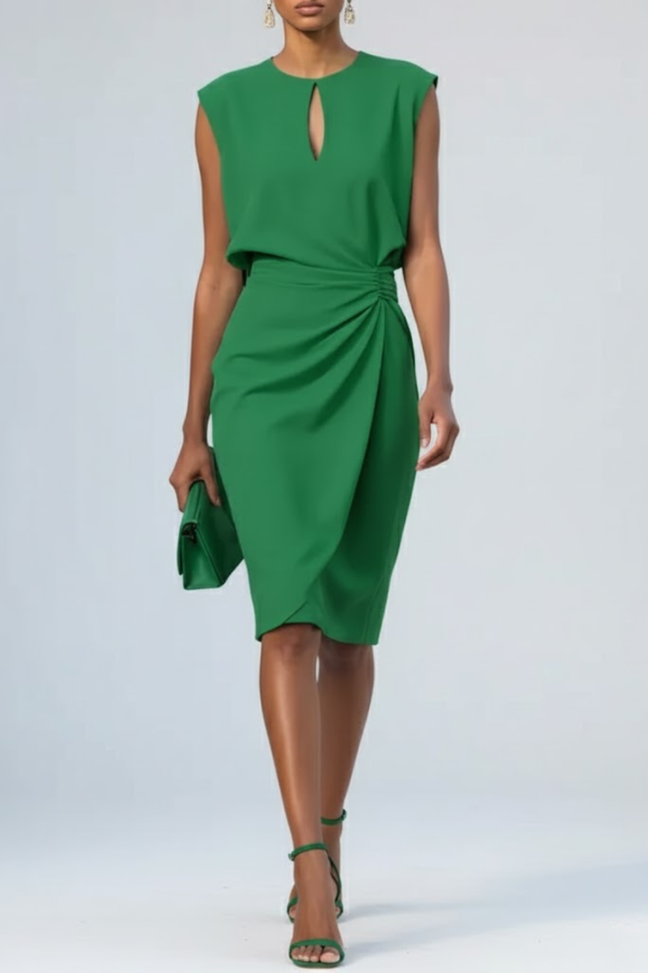 Katharina | Damen Midi-Kleid mit Schlüsselloch-Ausschnitt und Raffung - Image 5