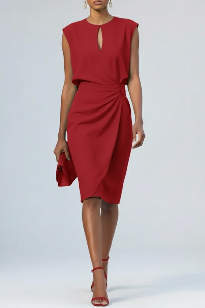 Sandy - Damen Gerafftes Midi Kleid