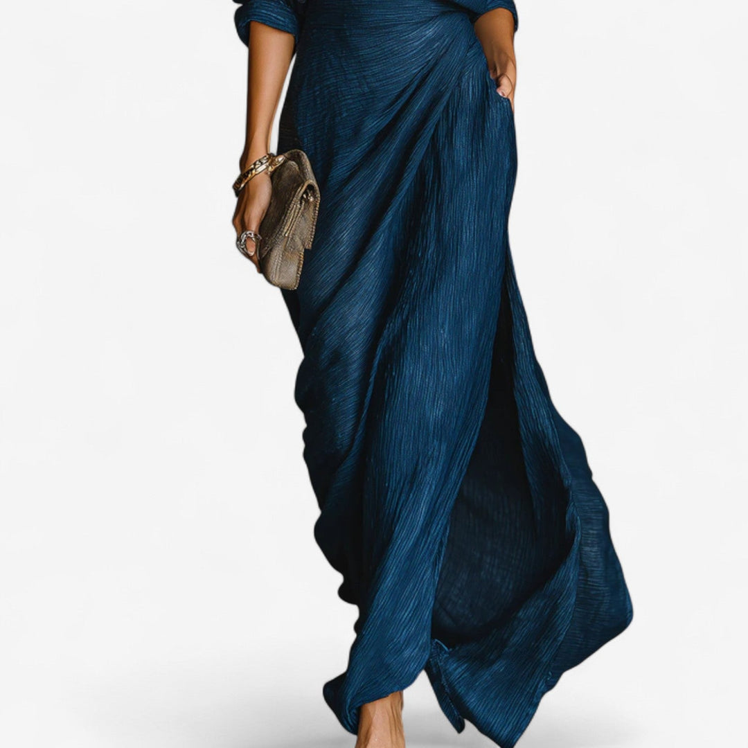 Damen Maxikleid Knopfleiste Langarm elegant - Image 2