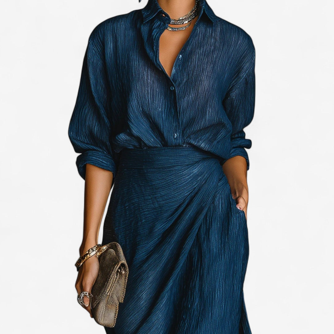 Damen Maxikleid Knopfleiste Langarm elegant - Image 3