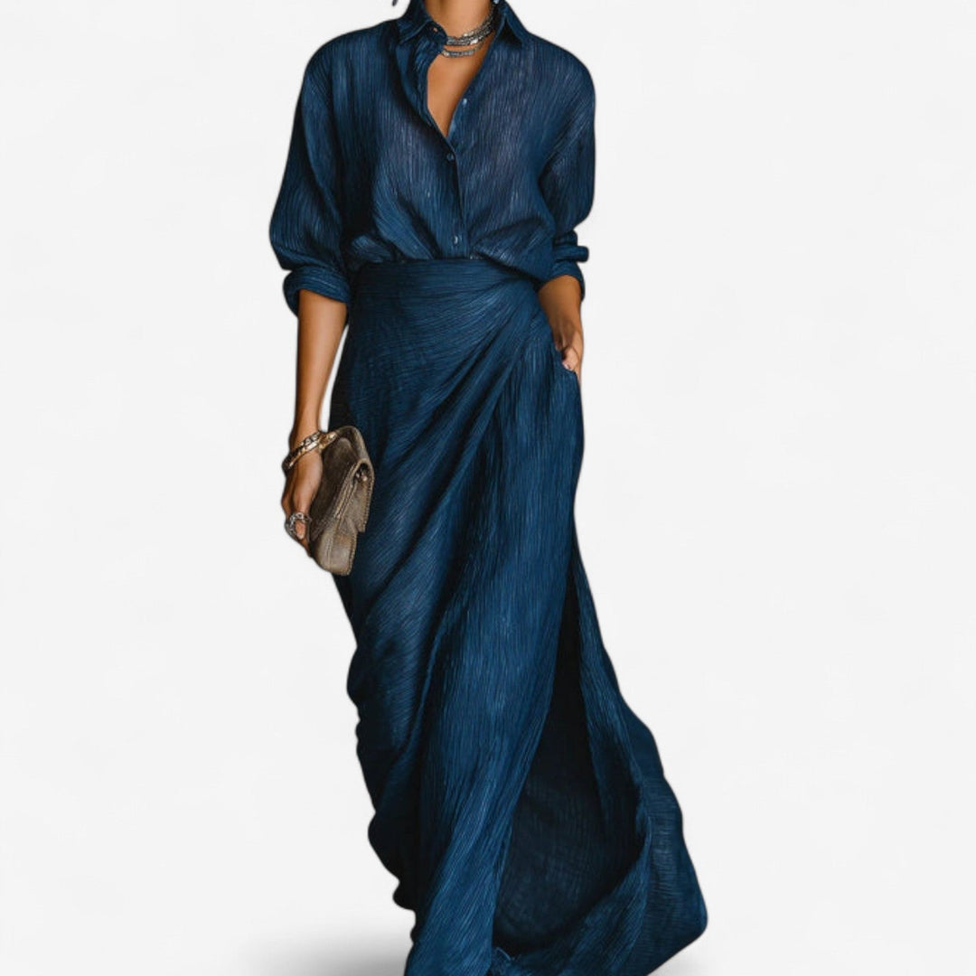 Damen Maxikleid Knopfleiste Langarm elegant - Image 4