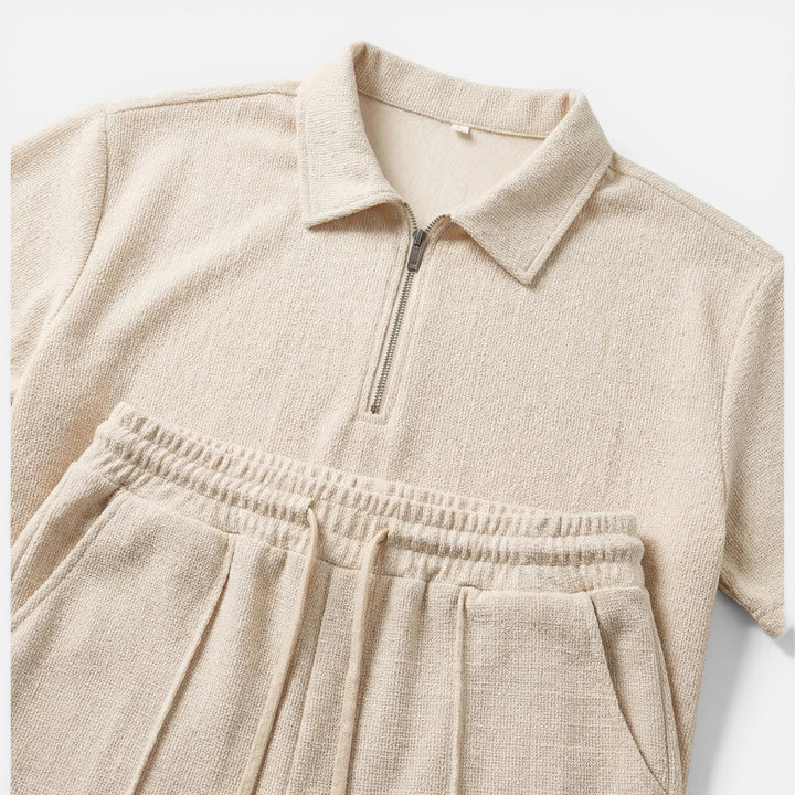 Hilary - Herren Struktur Zip Polo Set mit Shorts Sommer