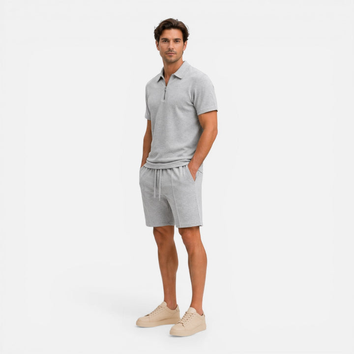 Hilary - Herren Struktur Zip Polo Set mit Shorts Sommer