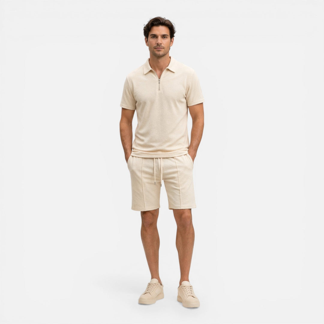 Hilary - Herren Struktur Zip Polo Set mit Shorts Sommer