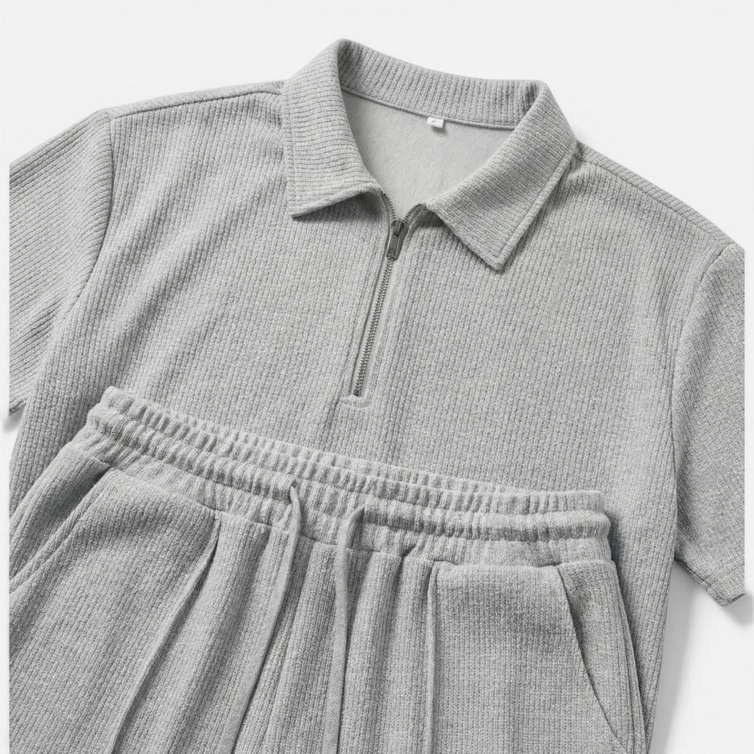 Hilary - Herren Struktur Zip Polo Set mit Shorts Sommer