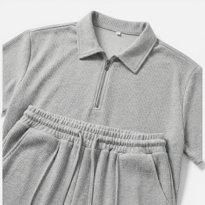 Hilary - Herren Struktur Zip Polo Set mit Shorts Sommer