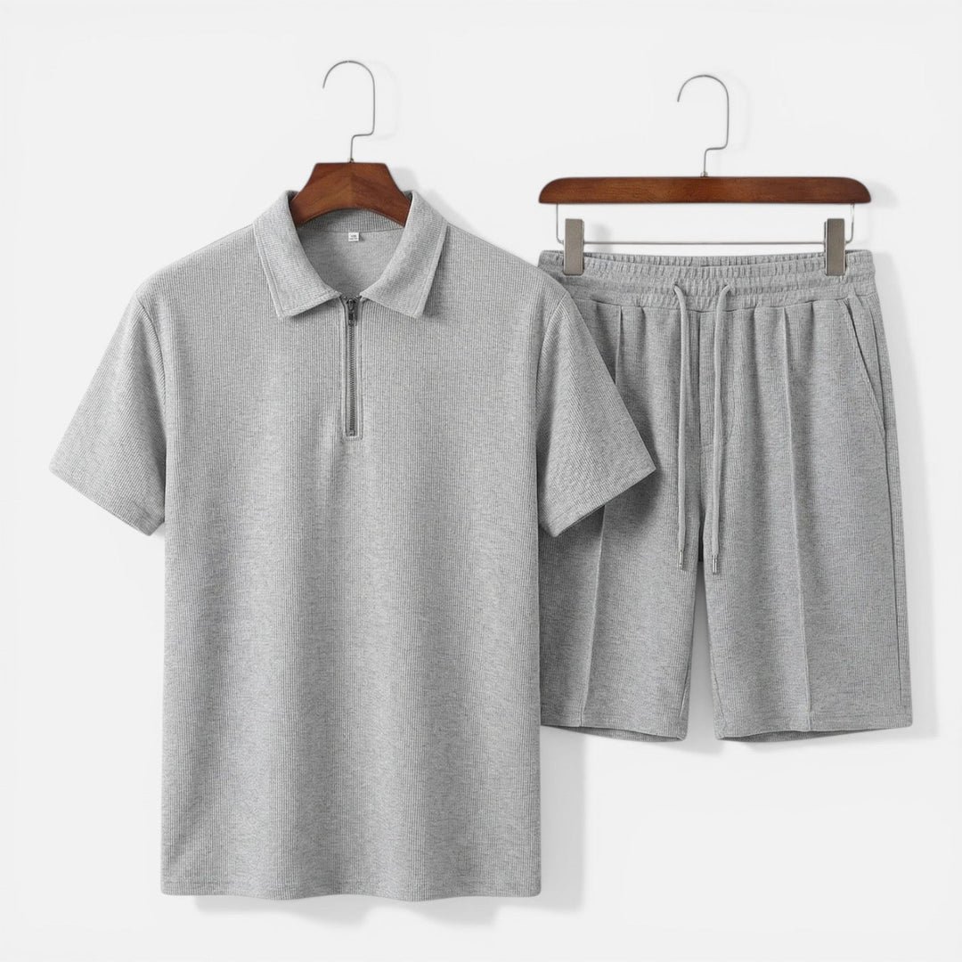 Hilary - Herren Struktur Zip Polo Set mit Shorts Sommer