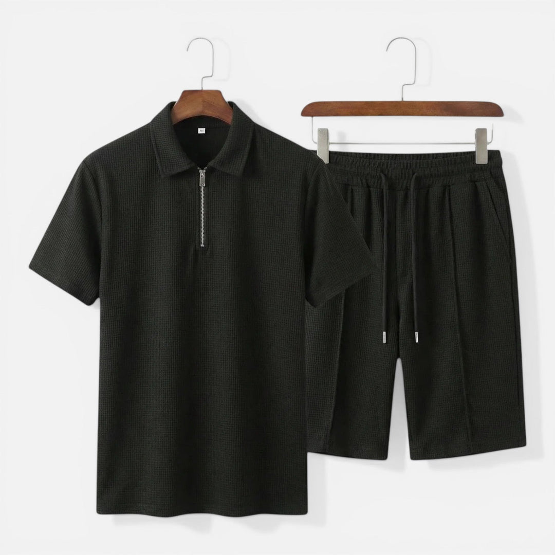Hilary - Herren Struktur Zip Polo Set mit Shorts Sommer