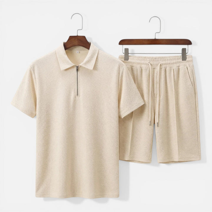 Hilary - Herren Struktur Zip Polo Set mit Shorts Sommer