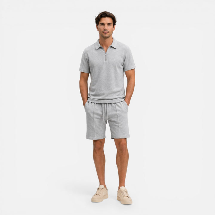 Hilary - Herren Struktur Zip Polo Set mit Shorts Sommer