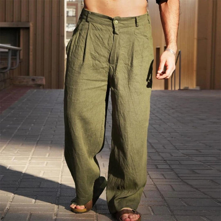 Olvian - Herren Leinen Sommerhose Weit Geschnitten