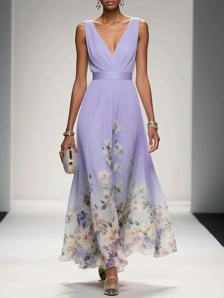 Women Floral Maxi Wedding Guest Dress Deep V Neck - Image 6