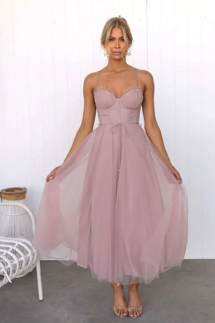 Vaelora – Corset Midi Kleid Tüllrock Spaghettiträger