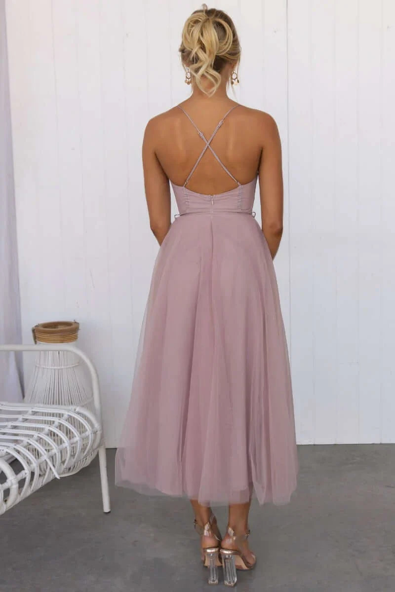 Vaelora – Corset Midi Kleid Tüllrock Spaghettiträger