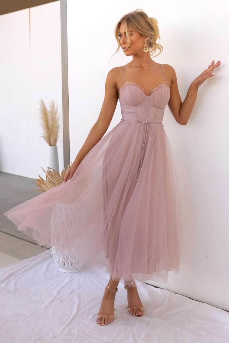 Vaelora – Corset Midi Kleid Tüllrock Spaghettiträger