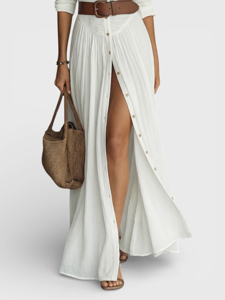 Damen Luftiges Maxikleid Hemdkleid Knopfleiste Gürtel - Image 5