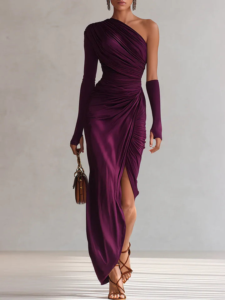 Damen Gerafftes Abendkleid One Shoulder Maxikleid
