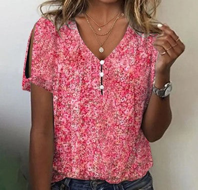 Women's Floral V-Neck Blouse Spring Lightweight Loose Fit Top - Image 3