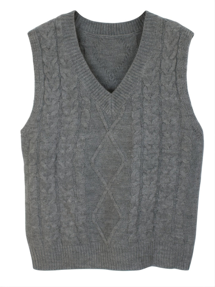 Colleen | Ärmelloser Zopfmuster-Pullover mit V-Ausschnitt - Image 7