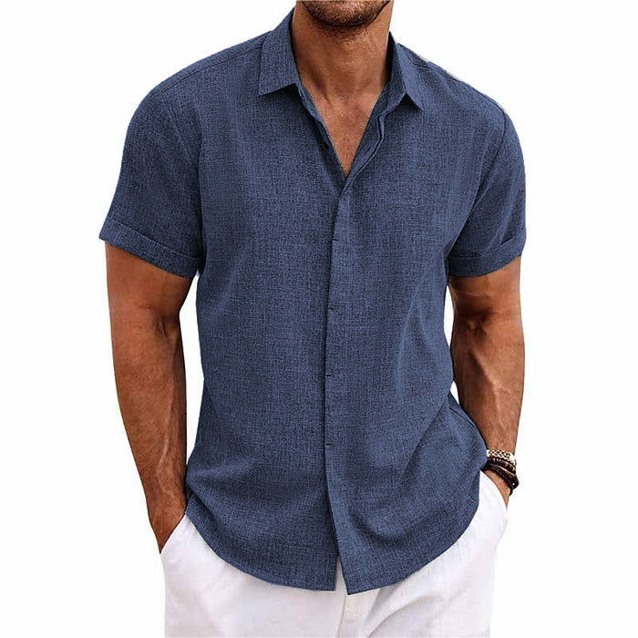 Men’s Short Sleeve Linen Shirt | Classic Lapel Collar