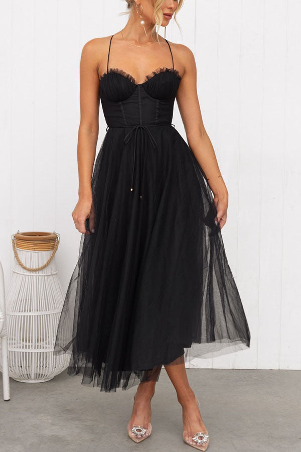Vaelora – Corset Midi Kleid Tüllrock Spaghettiträger