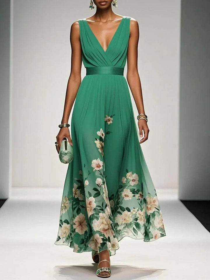 Women Floral Maxi Wedding Guest Dress Deep V Neck - Image 8