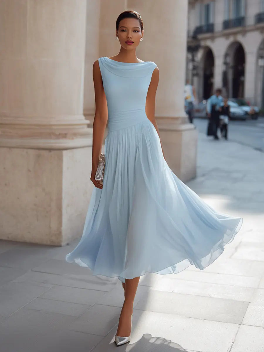 Éloria - Drapierte Neckholder Falten Midi Kleid