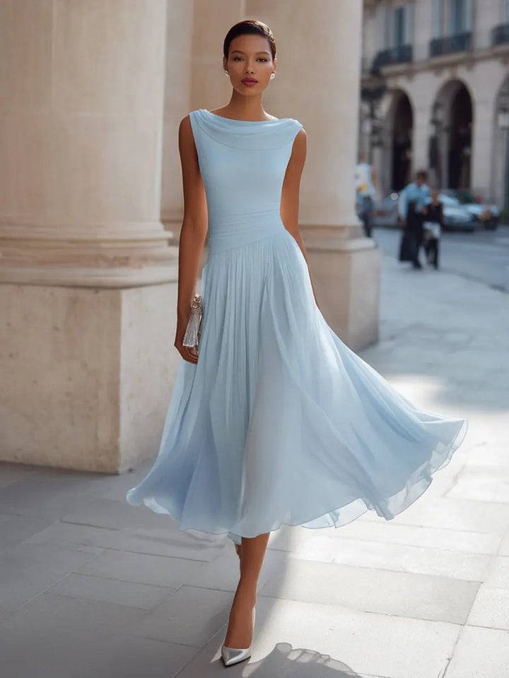 Éloria - Drapierte Neckholder Falten Midi Kleid