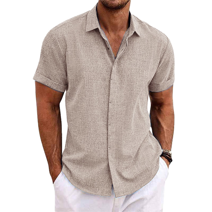 Men’s Short Sleeve Linen Shirt | Classic Lapel Collar