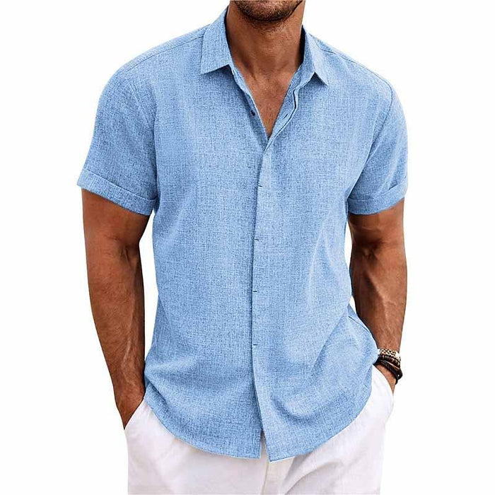 Men’s Short Sleeve Linen Shirt | Classic Lapel Collar