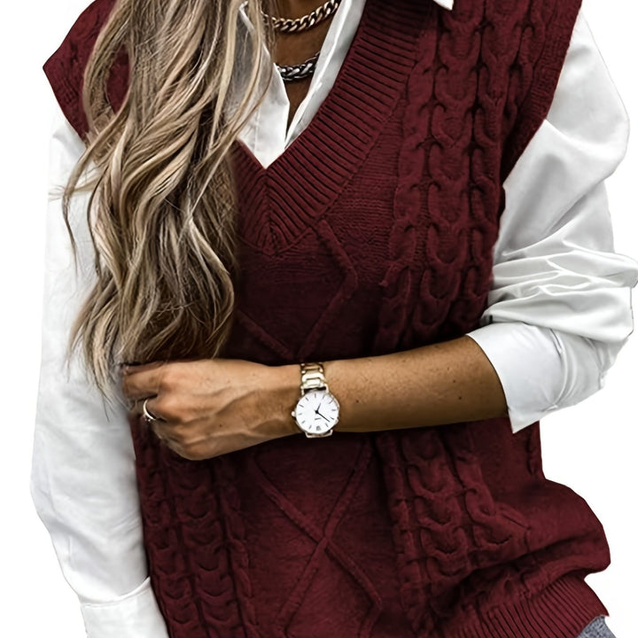Colleen | Ärmelloser Zopfmuster-Pullover mit V-Ausschnitt - Image 52