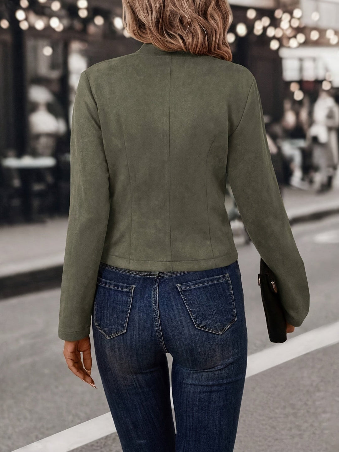 Damen Wildlederimitat Jacke Zweireihig Offen - Image 4