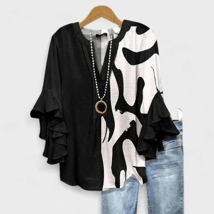 Women's V-Neck Ruffle Sleeve Blouse 3/4 Sleeve Oversized - Image 6