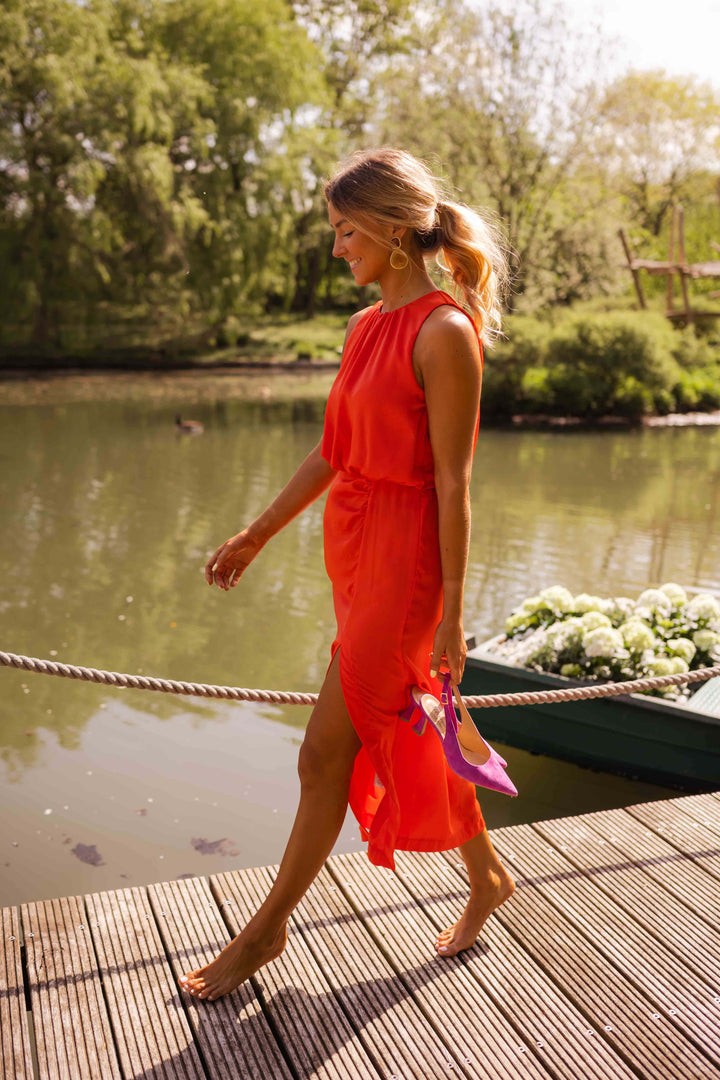 Women Halter Midi Dress Sleeveless Side Slit Flowy - Image 6