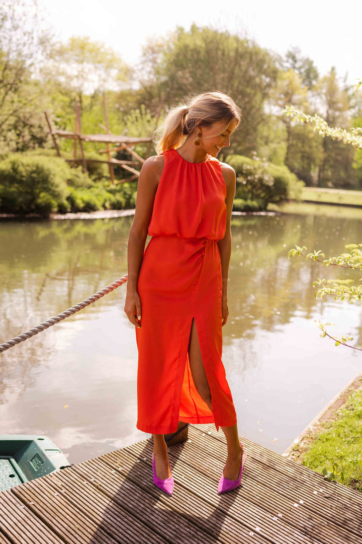 Women Halter Midi Dress Sleeveless Side Slit Flowy - Image 9