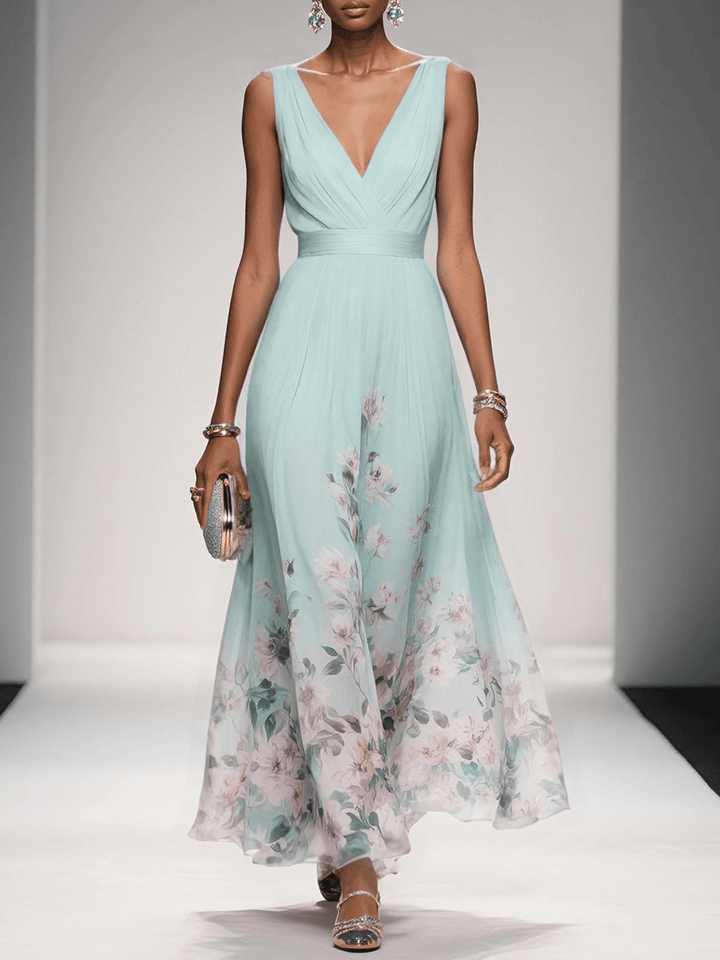 Women Floral Maxi Wedding Guest Dress Deep V Neck - Image 4