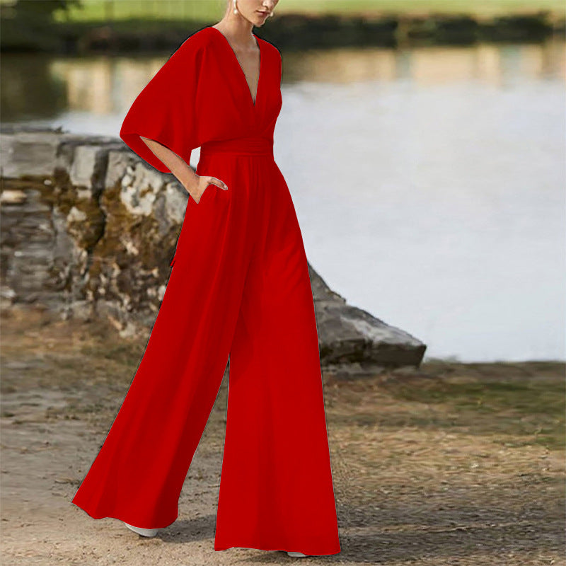 Jedah - Damen Jumpsuit Mit V Ausschnitt