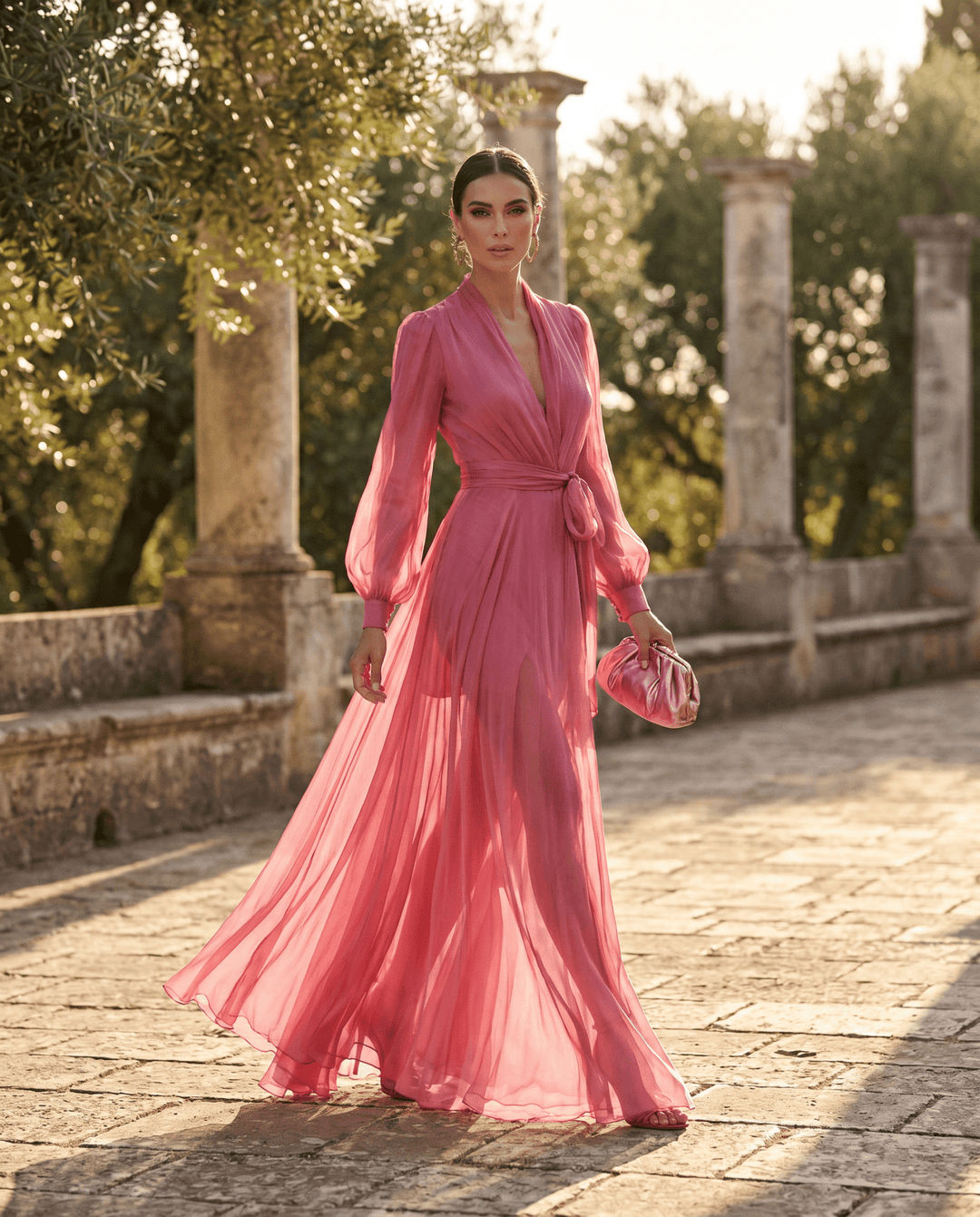 Damen Chiffon Maxikleid Elegant mit Gürtel - Image 5