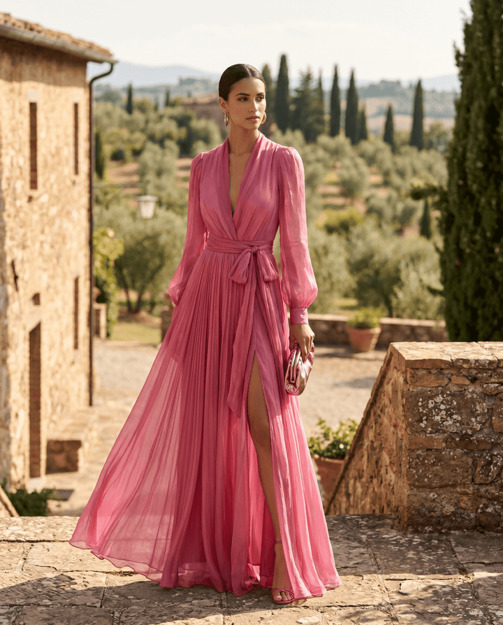 Damen Chiffon Maxikleid Elegant mit Gürtel - Image 3