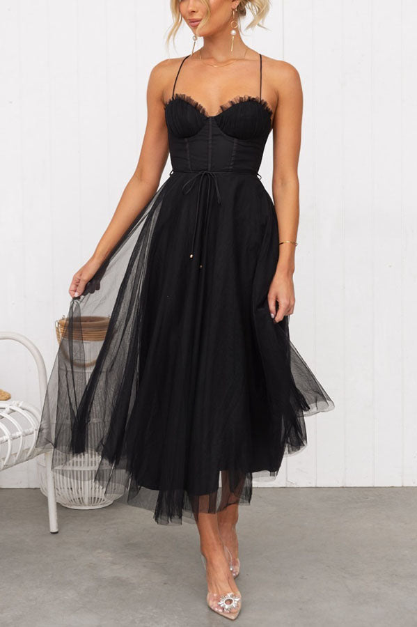 Vaelora – Corset Midi Kleid Tüllrock Spaghettiträger