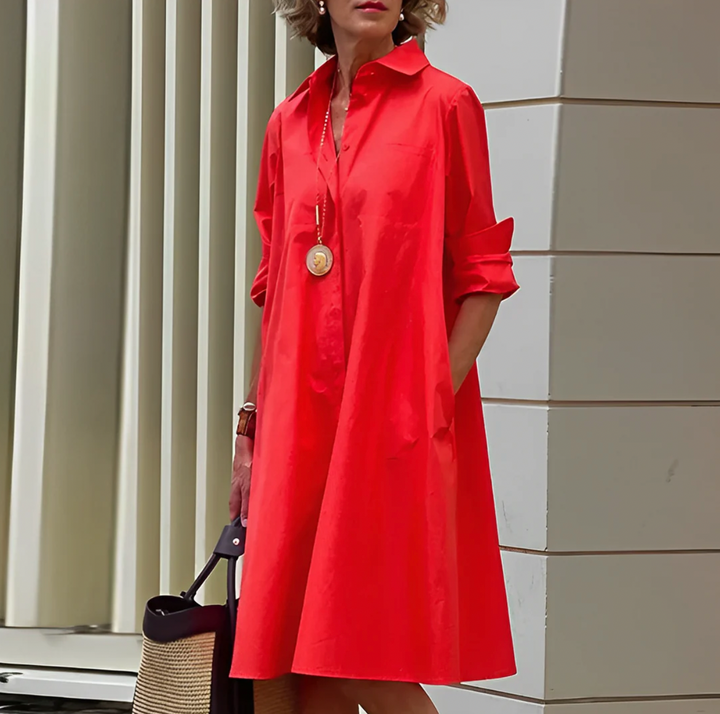 Women Belted Midi Shirt Dress Button Front