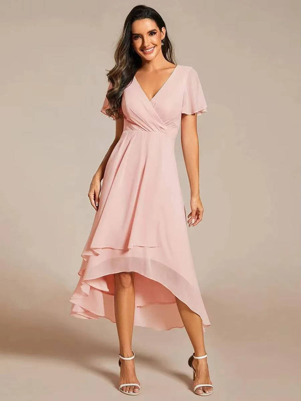Damen Sommer Midikleid Hochzeitsgast Wickeloptik V-Ausschnitt