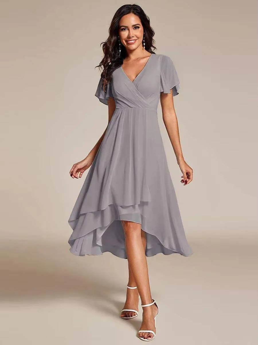 Damen Sommer Midikleid Hochzeitsgast Wickeloptik V-Ausschnitt - Image 3