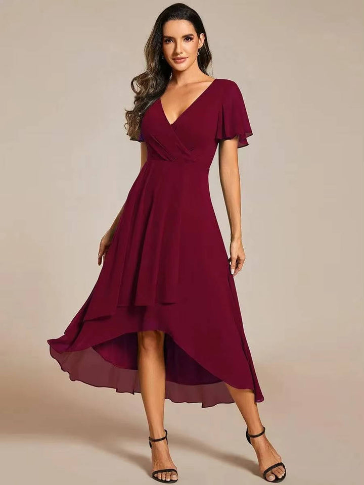 Damen Sommer Midikleid Hochzeitsgast Wickeloptik V-Ausschnitt - Image 4