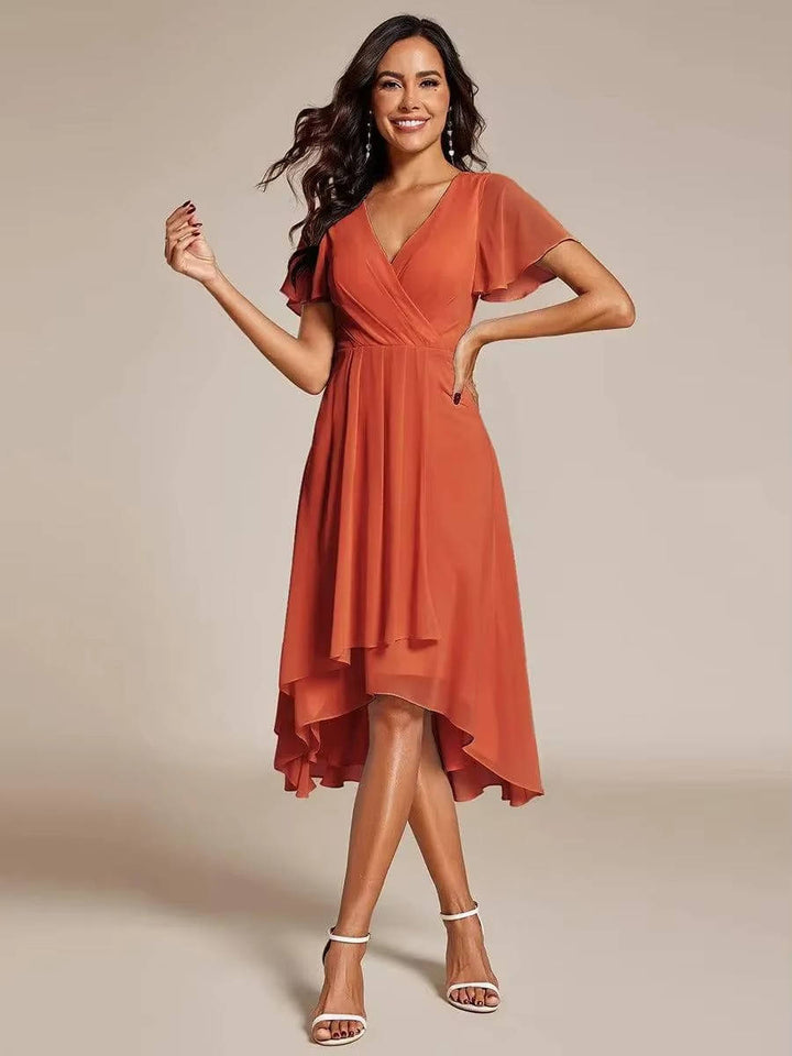 Damen Sommer Midikleid Hochzeitsgast Wickeloptik V-Ausschnitt - Image 5